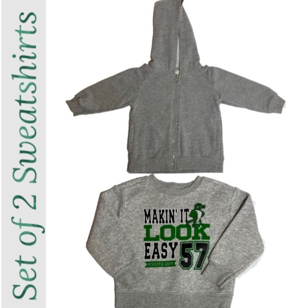 Hoodie Sweatshirt Boys Sports Bundle Gray Green Alligator 2 pc set Size 24 Month